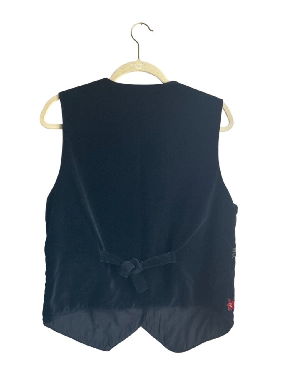 Vintage Chrysantheme L Black Velvet Vest Poinsettia Embroidery Adjustable Preppy - Picture 4 of 15